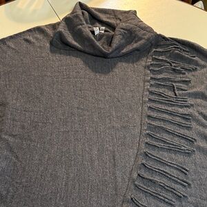 NY Collection Ladies Petite L Gray Cowl Neck Sweater w/ Fringe
